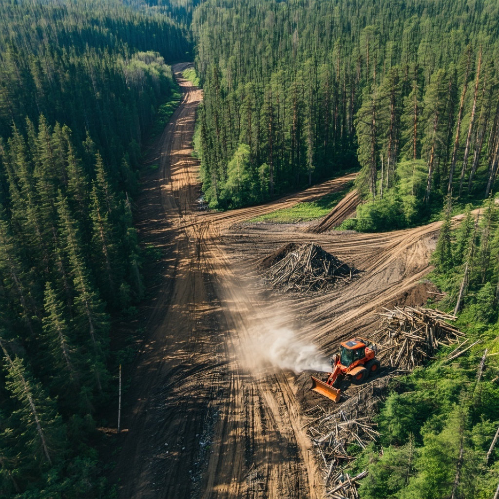 forest being cut shot from above like we are in a plane looking at the forest in the distance-1
